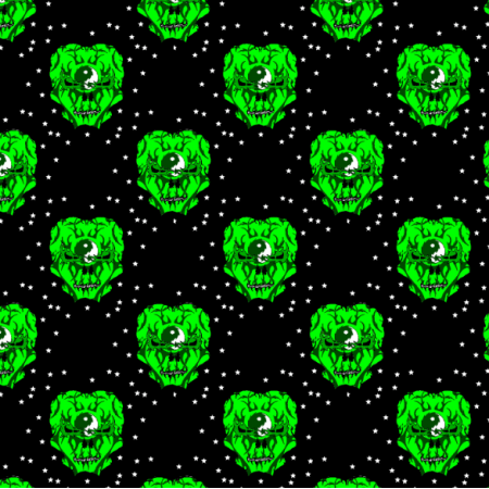 Fabric 27246 | Czaszka gwiazdki ciemne zielone duże