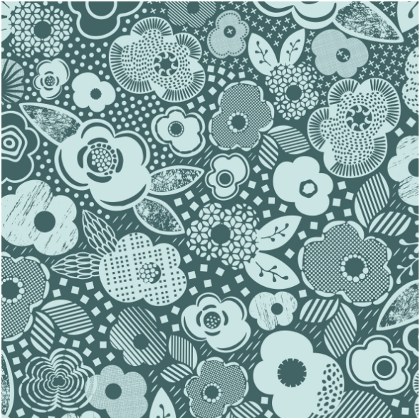 Fabric 27604 | Pine and mint shades botanical garden with flowers, geometric shapes and whatnot