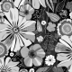 Tkanina 27665 | Summer Garden - Black and White Painterly Design - large flower 10 cm