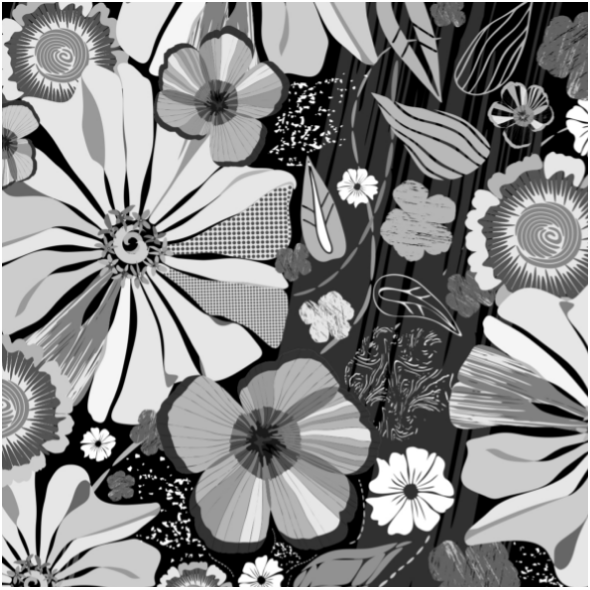 Fabric 27665 | Summer Garden - Black and White Painterly Design - large flower 10 cm