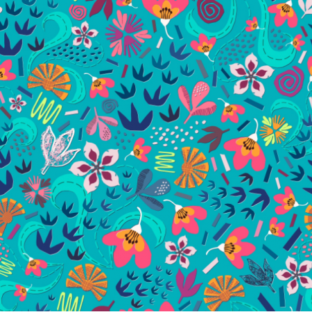 Tkanina 27672 | Paper hand cut bright floral and various shapes nature inspired ditsy scale pattern