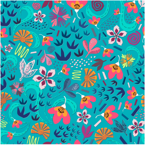 Fabric 27672 | Paper hand cut bright floral and various shapes nature inspired ditsy scale pattern