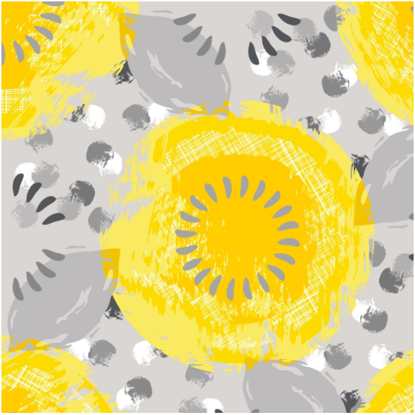 Tkanina 27943 | Yellow and gray textured circles, dots, shapes 5 in, jumbo scale