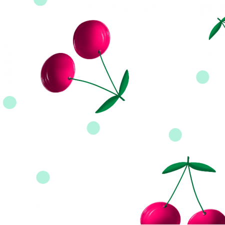 28235 | Cherries on a white background with blue polka dots.
