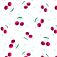 Fabric 28235 | Cherries on a white background with blue polka dots.