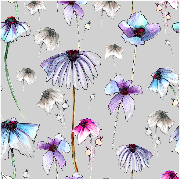 Tkanina 28240 | flowers on grey background