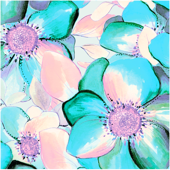 Tkanina 28262 | Mnóstwo kwiatów i turkus