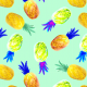 Tkanina 28306 | Colorful pineapple on mint background.