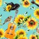 Tkanina 28393 | SŁONECZNIKI I MUZYKA COUNTRY - AQUA BLUE