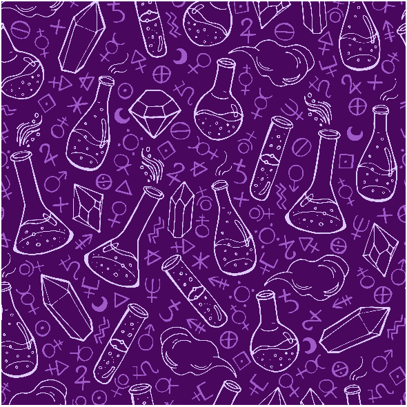Tkanina 2968 | alchemical flasks and crystals
