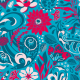 Fabric 28418 | Blue waterways paisley splashes with red aquatic fancy plants