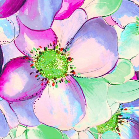 Tkanina 28482 | Mnóstwo kwiatów zielony, różowy, niebieski