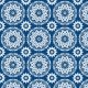 Fabric 28488 | Floral geometric mandala with hearts and anchors in classic blue colors