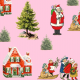 Tkanina 30230 | Swiąteczny wzór Ze Świętym Mikołajem - Różowe Tło