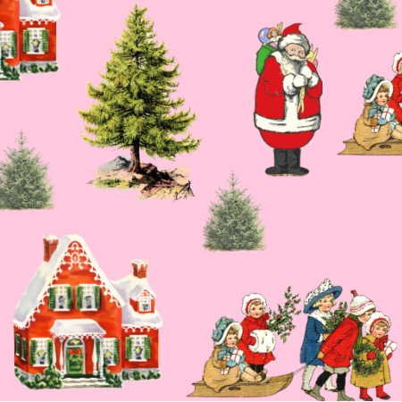 Fabric 30230 | Swiąteczny wzór Ze Świętym Mikołajem - Różowe Tło