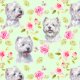 Fabric 30250 | Westie w Różanym Ogrodzie - Miętowe Tło
