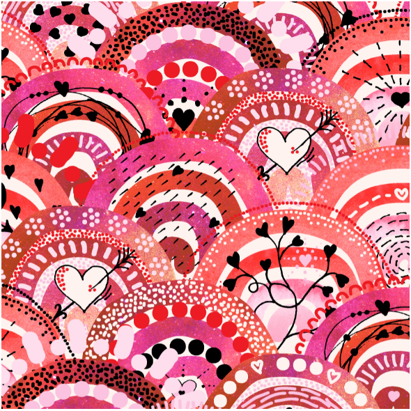 Tkanina 30446 | Lovecore watercolor rainbows and hearts