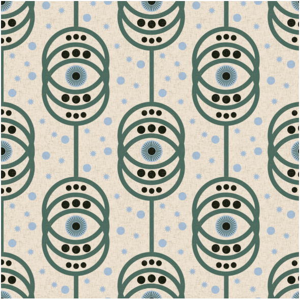 Fabric 30579 | Ornamental Eyes on beige linen texture