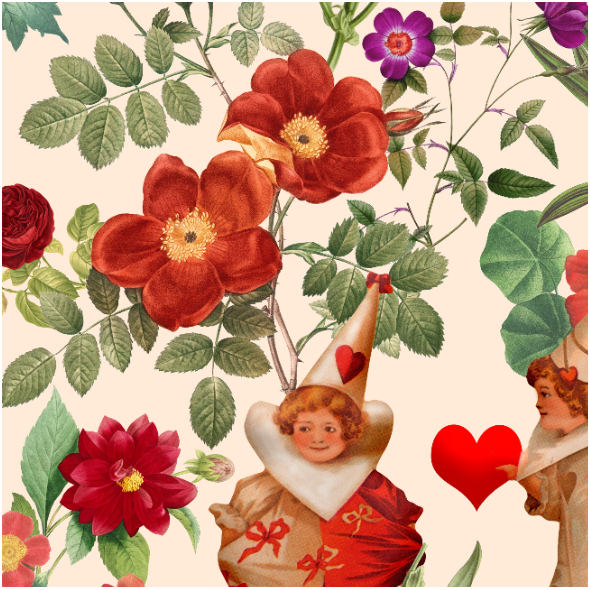 Fabric 30864 | Walentynki W Ogrodzie Róż - Brzoskwiniowe Tło 