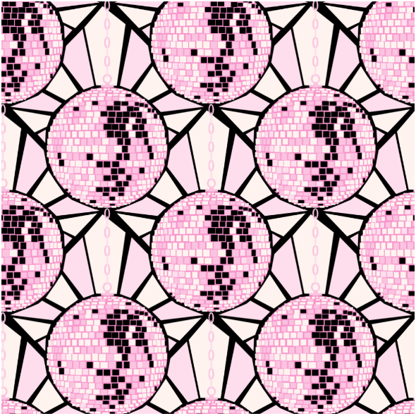Tkanina 31134 | Mirror disco balls in pink and black