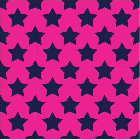 Tkanina 31352 | Navy blue stars on hot pink