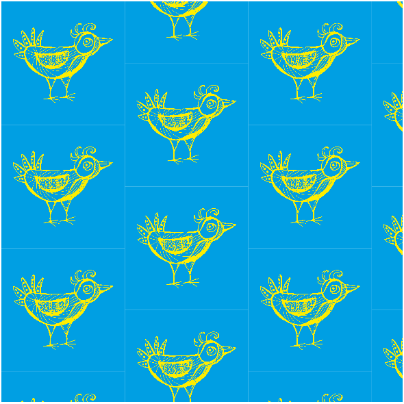 Tkanina 31936 | Bird  blue yellow pattern