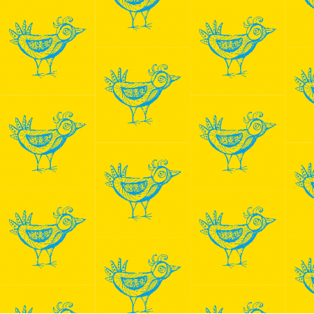 Fabric 31937 | Bird yellow blue pattern