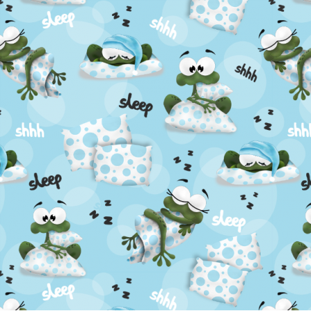 Tkanina 32623 | Śpiące żabki - niebieski