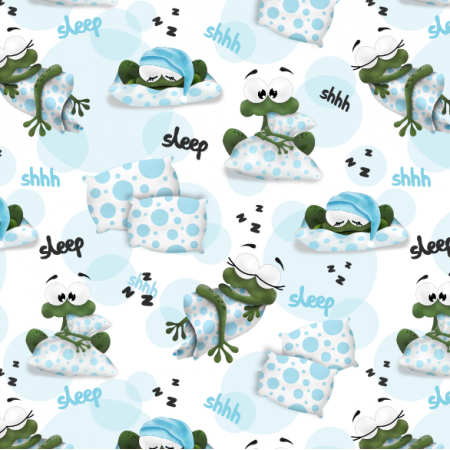 Tkanina 32625 | Śpiące żabki - Biały