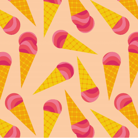 Tkanina 33015 | Pink ice cream in yellow cones słodkie lody