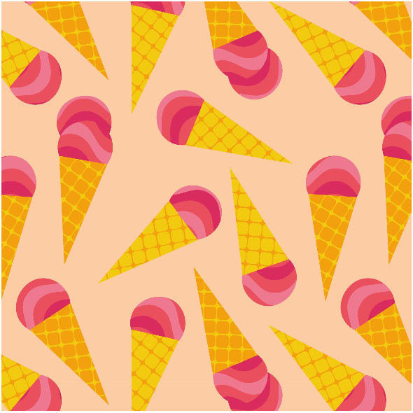 Fabric 33015 | Pink ice cream in yellow cones słodkie lody