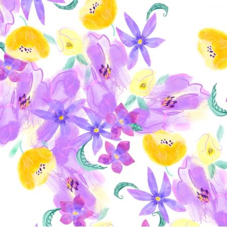 Tkanina 33073 | fioletowo-żółte kwiaty digital lavender and yellow watercolor floral