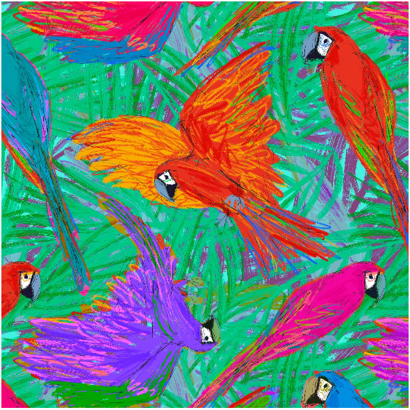 Fabric 33157 | kolorowe papugi ara colorful macaws parrots tropical birds