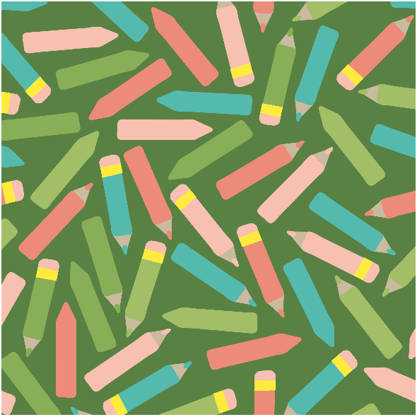 Fabric 33158 | kredki szkoła crayons and pencils back to school on green