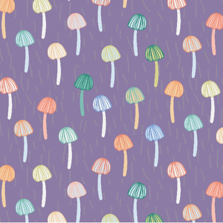 Tkanina 33159 | Kolorowe grzybki colorful mushrooms on lavender purple
