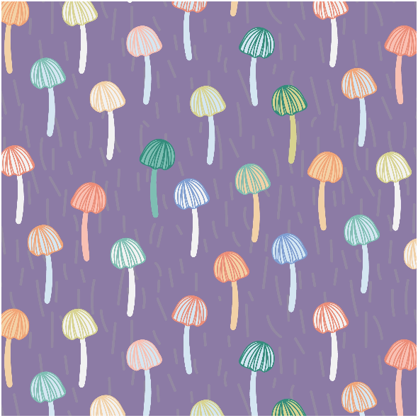 Tkanina 33159 | Kolorowe grzybki colorful mushrooms on lavender purple