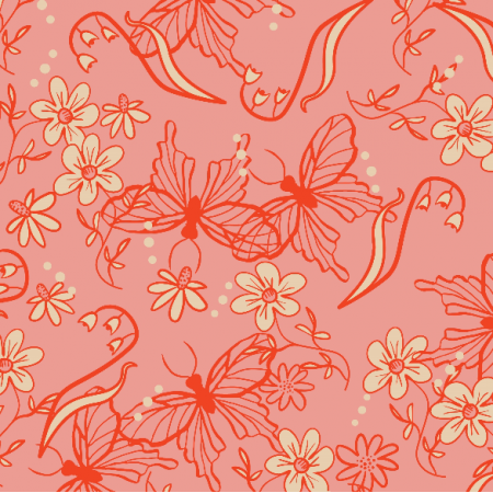 33162 | różowe kwiat i motyle Flowers and butterflies garden on coral pink