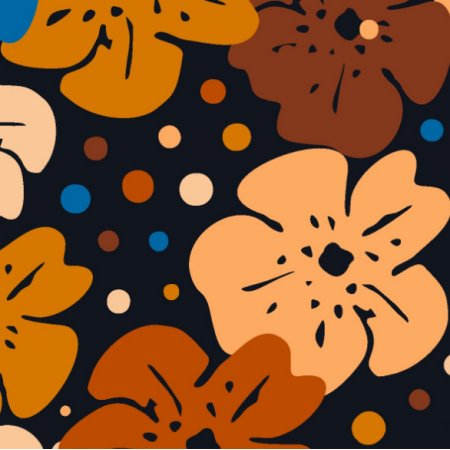 Fabric 33332 |  Burnt orange flowers with polka dots
