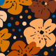 Tkanina 33332 |  Burnt orange flowers with polka dots