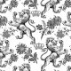 Tkanina 33555 | CZARNO BIAŁY ORNAMENT Z KRÓLEWSKIMI LWAMI