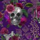 Tkanina 33816 | FIOLETOWY GOTYK KWIATY CZASZKI I SZKIELETY