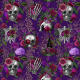 Fabric 33816 | FIOLETOWY GOTYK KWIATY CZASZKI I SZKIELETY