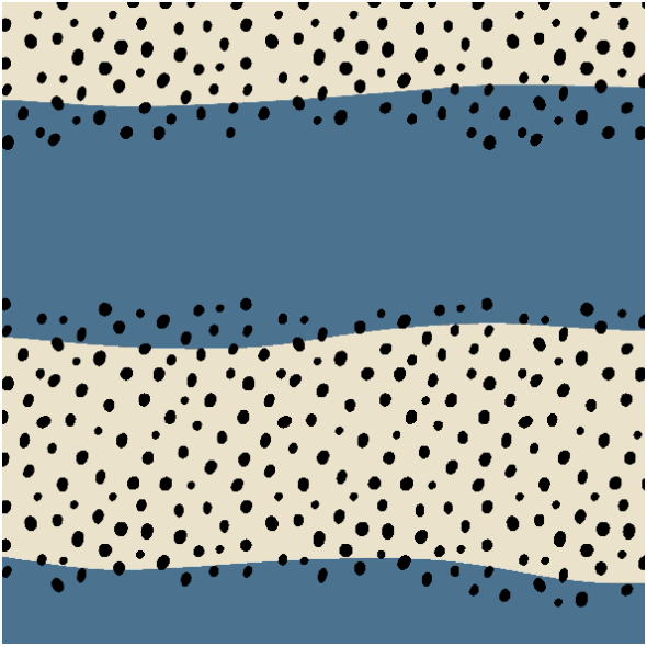 Fabric 33934 | nieregularne czarne kropki i niebieskie paski