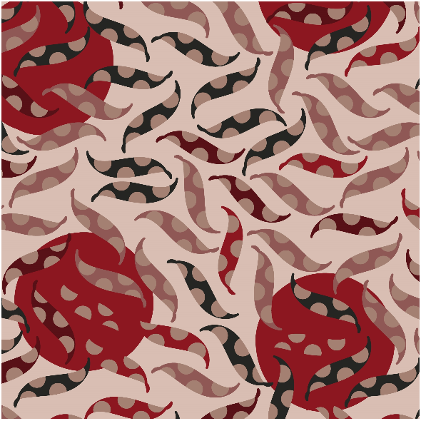 Fabric 33959 | feathers dots circles red pink black pióra i kropki