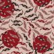 Fabric 33959 | feathers dots circles red pink black pióra i kropki