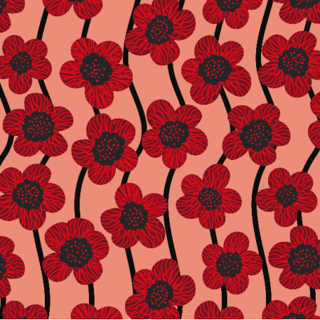 Tkanina 34043 | red Anemones flowers czerwone kwiaty paski anemon zawilce