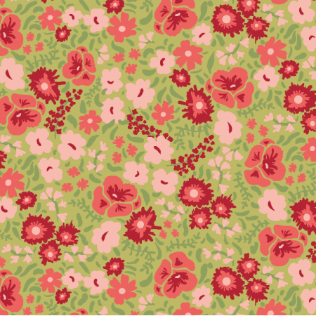 Fabric 34045 | poppies and wildflowers meadow ditsy kwiaty zielon różowy czerwony