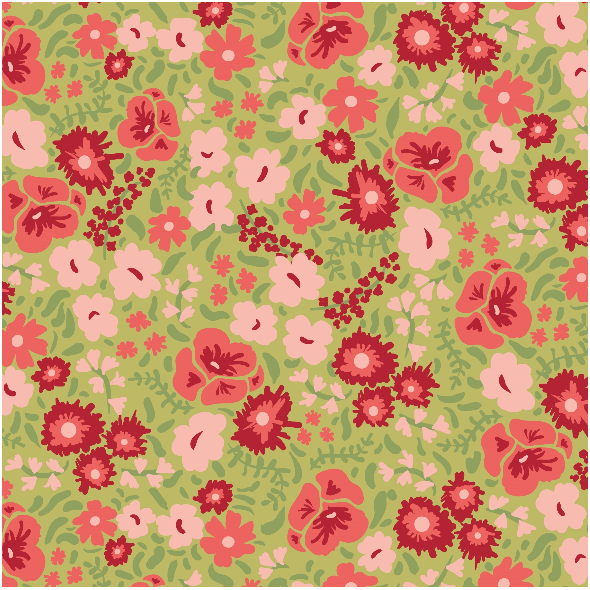 Fabric 34045 | poppies and wildflowers meadow ditsy kwiaty zielon różowy czerwony