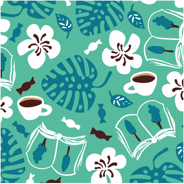 Fabric 34203 | coffe break reading and nature kawa ksiazki słodcze natura