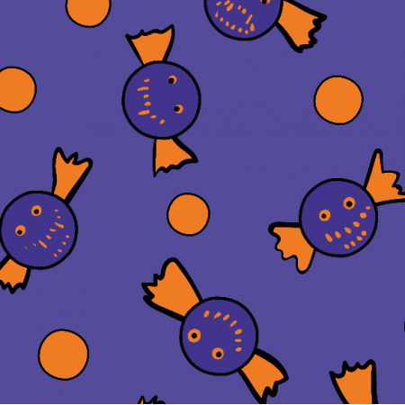 Tkanina 34210 | bat shaped sweets for halloween purple orange cukierki nietoperze fioletowy pomarańczowy